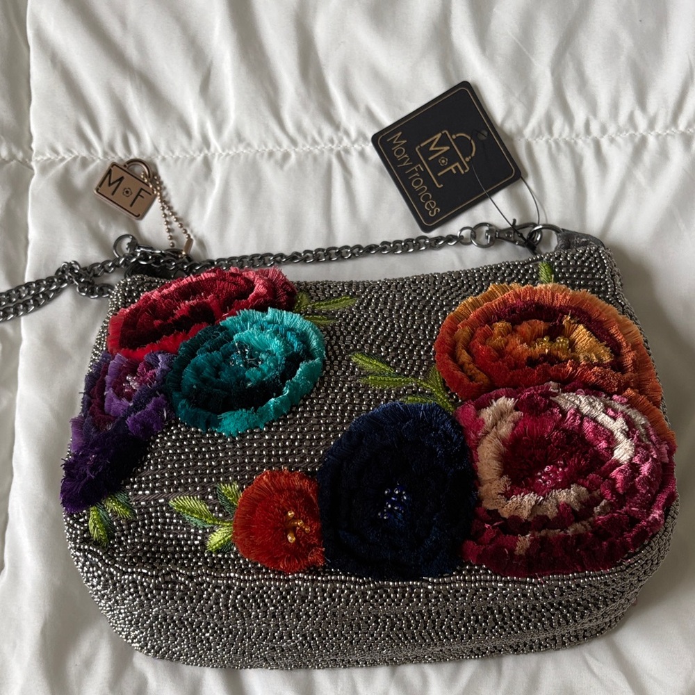 Mary Frances Silver Beaded Floral Embroidered Crossbody Bag - Multicolor